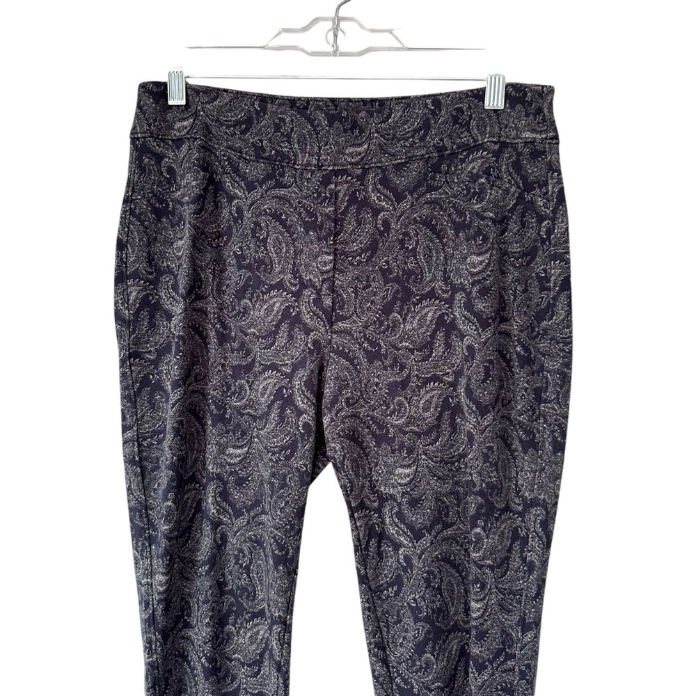 Chico's Autumn Paisley Ponte Slim Ankle Blue Gray Paisley Pants, Medium